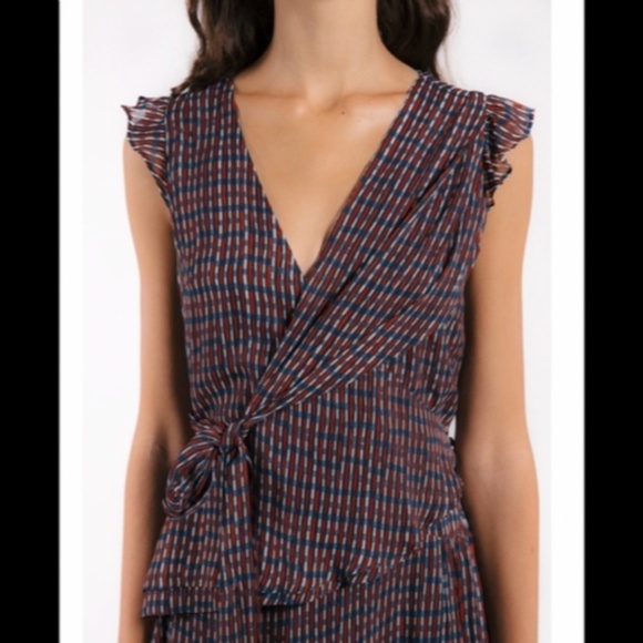 Lenon x Anthropologie Matilda Plaid/Checkered Faux Wrap Ciffon Dress Size XS - Picture 3 of 16
